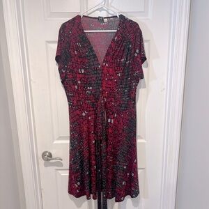 Marc Bouwer Red and Black Women's Dress with Cummerbund Tie Waist